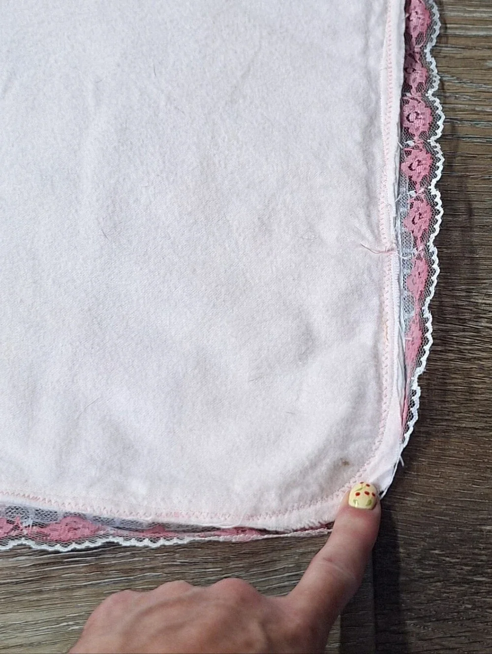 Bucilla Princess Handmade Cross Stitched Baby Quilt With Lace Edging 32 X 41